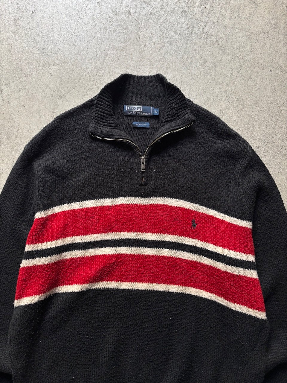 90s Ralph lauren half zip border cotton knit |