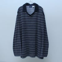 00s Stripe pattern pile fablic skipper polo shirt