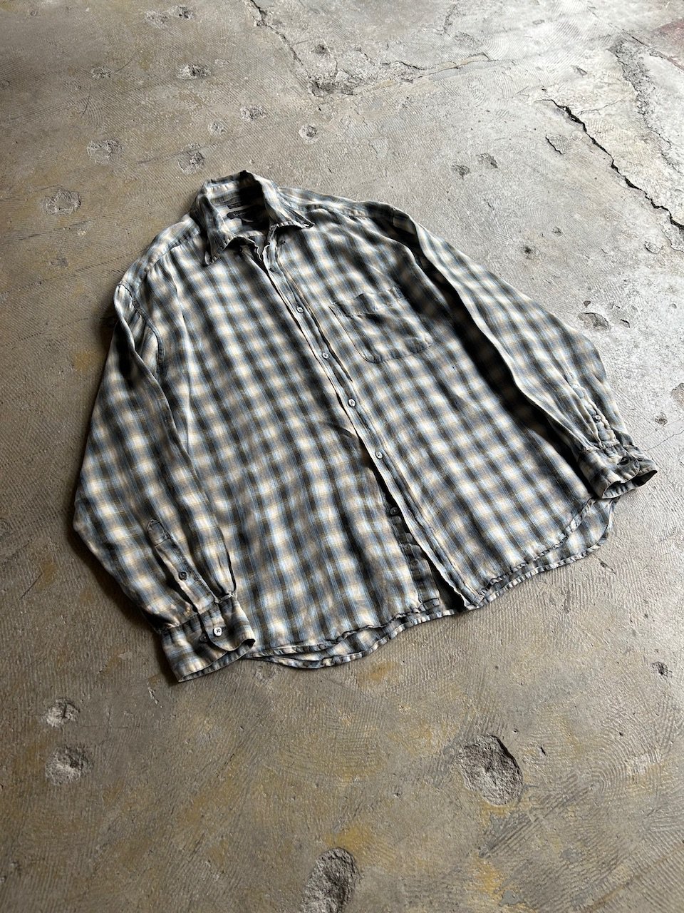 90s banana republic ombre check linen shirt | s