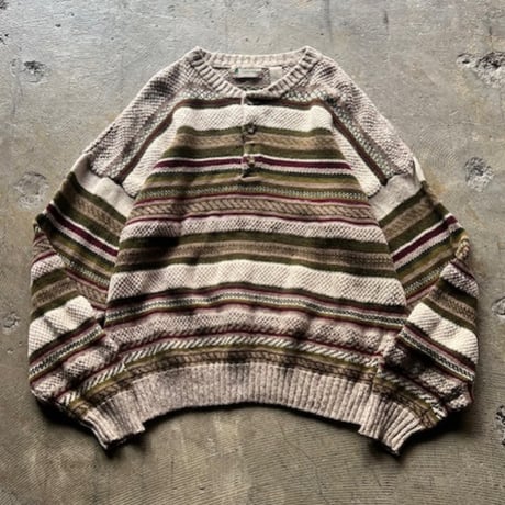 【00s】Eddie Bauer ヘンリーネックニット コットン インディゴ染め アウトレット 価格 通販ファッション - Eddie Bauer コットン