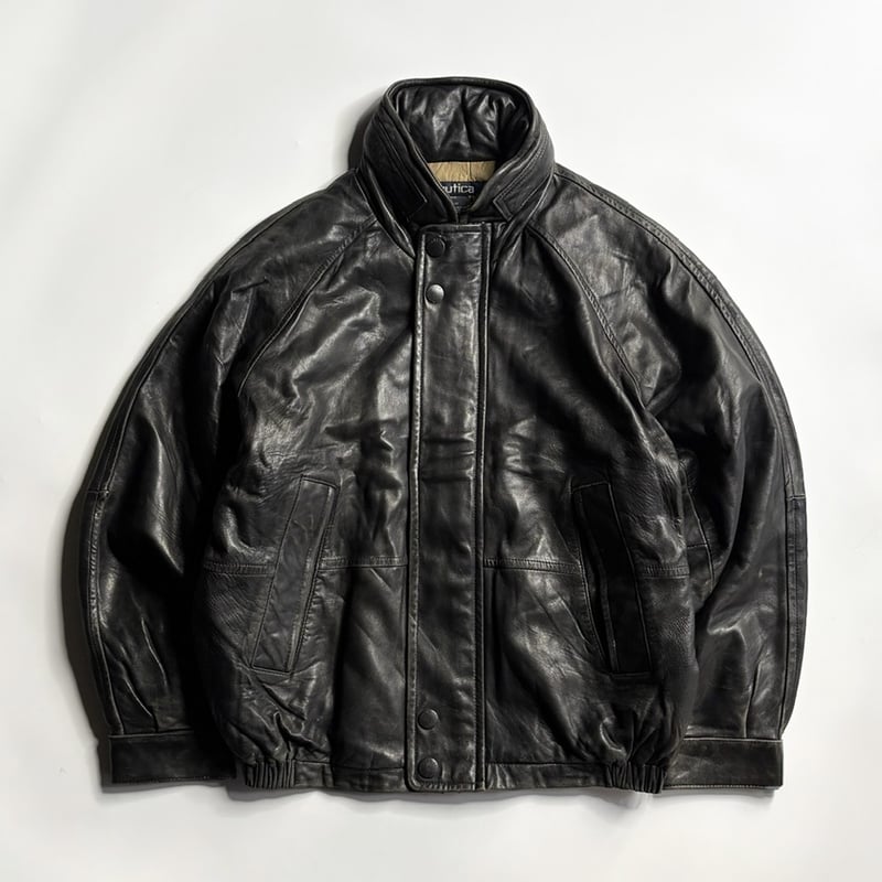 90's Nautica lamb skin leather stand collar jac