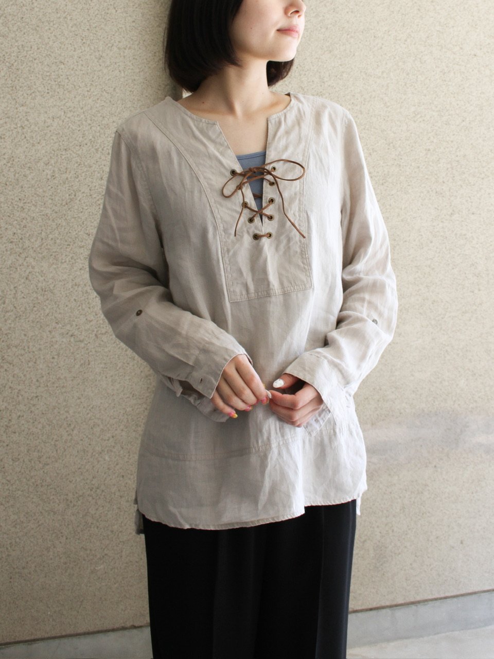 00s Linen lace up design shirt | sui & shara