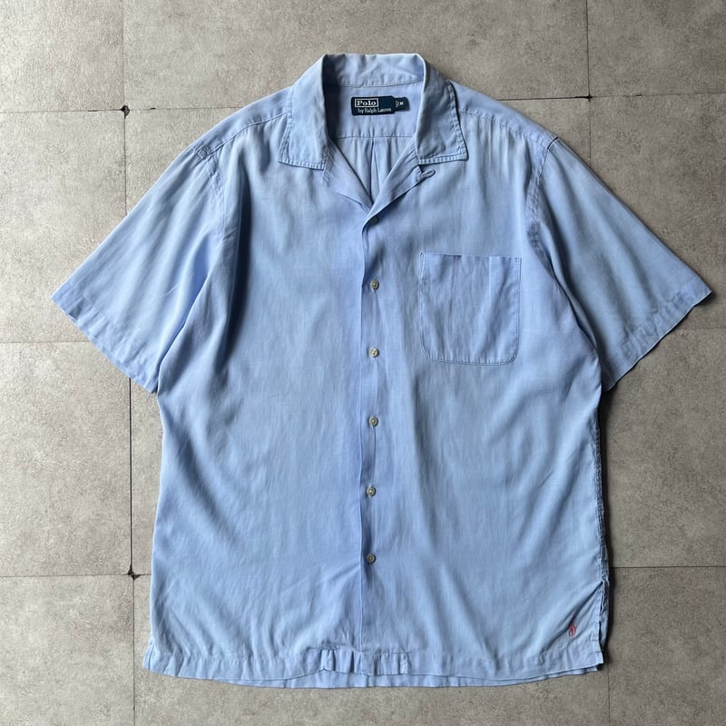 90s Ralph Lauren linen×cotton open collar shirt
