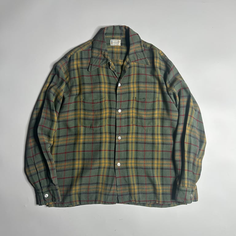 60's~ TownCraft plaid pattern rayon shirt