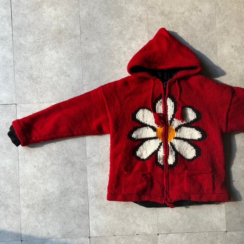 flower motif ecuador knit zip-up hoodie | sui &
