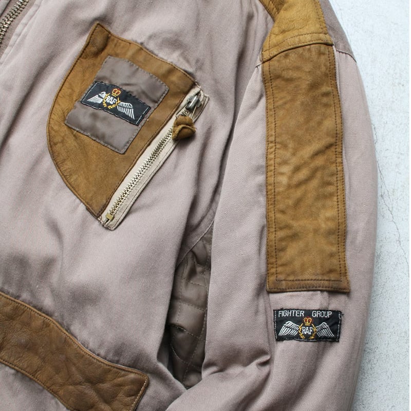 90s Leather/cotton switching design zip up jack