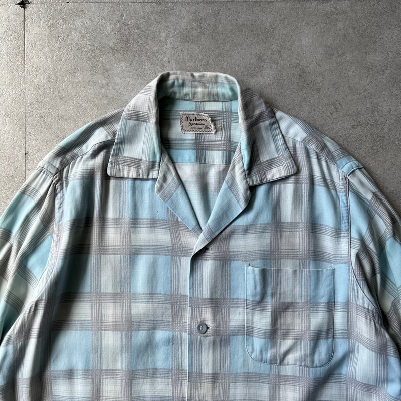 60s Marlboro plaid pattern open collar shirt |
