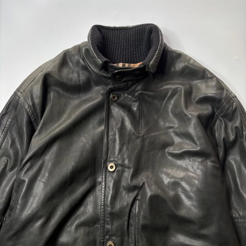 80's~ Burberry sheep skin leather half coat | s