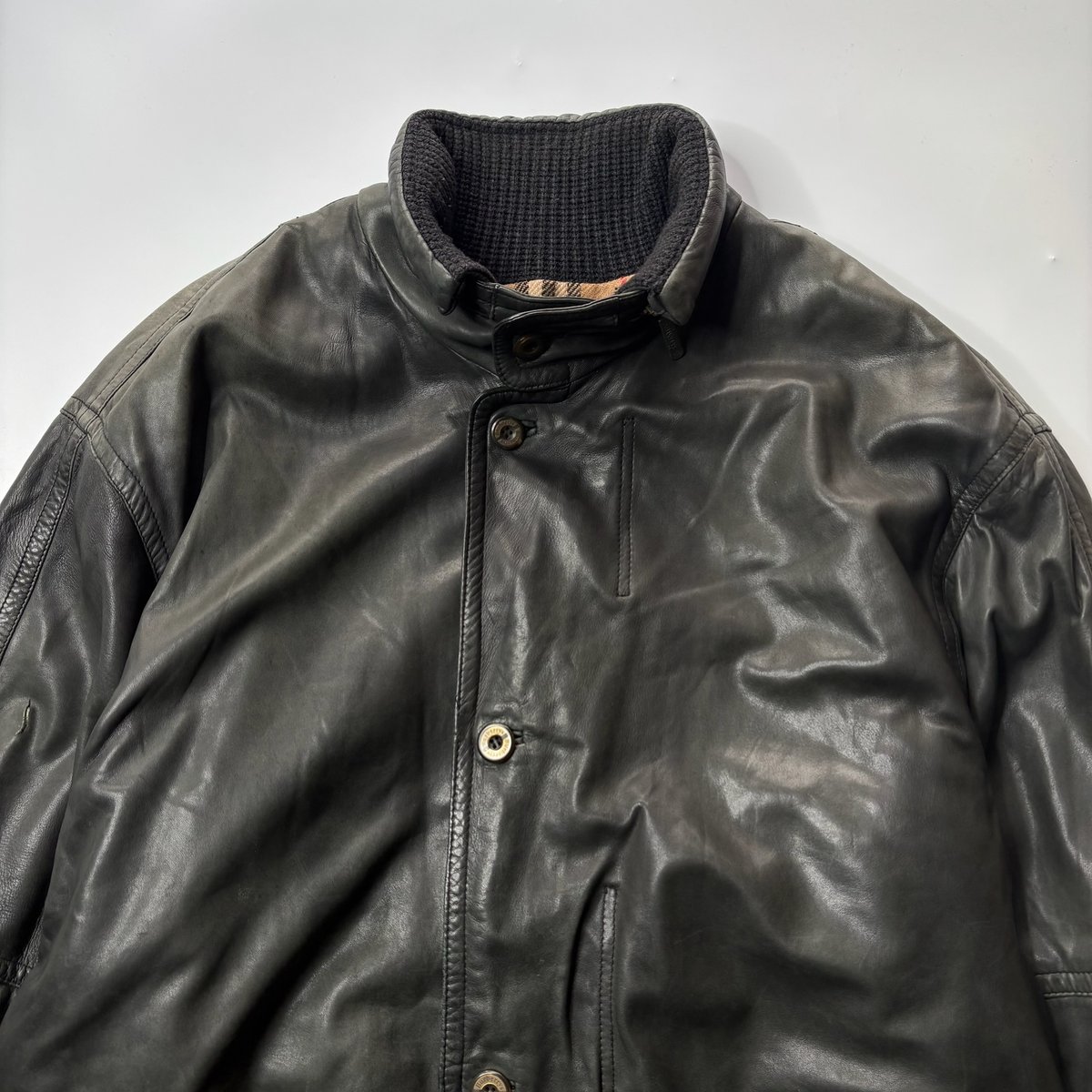 80's~ Burberry sheep skin leather half coat | s