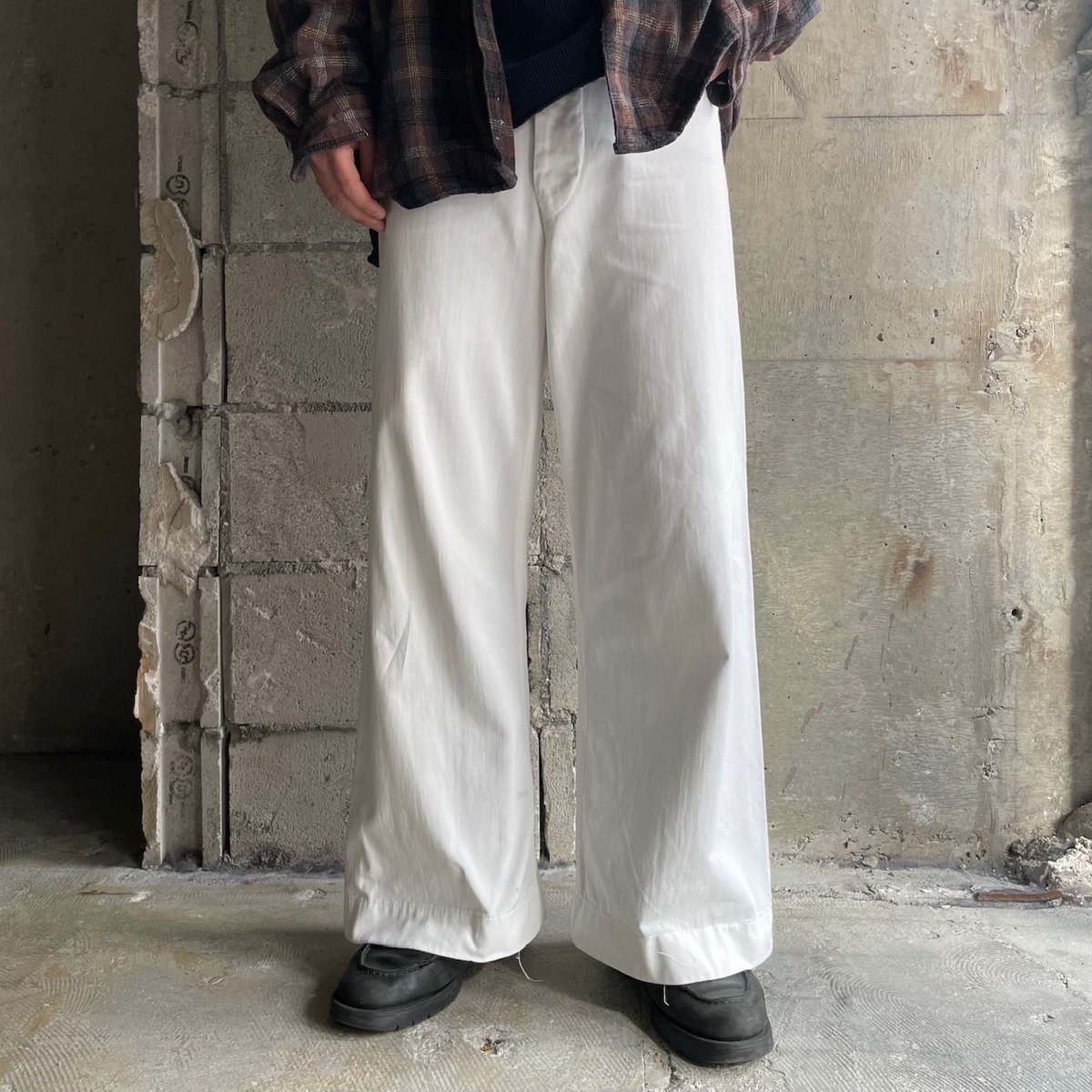 40s US NAVY Sailor Pants White 巻きパンツ Vintage 1940s US Navy Sailor Pants - 40s White High Waisted