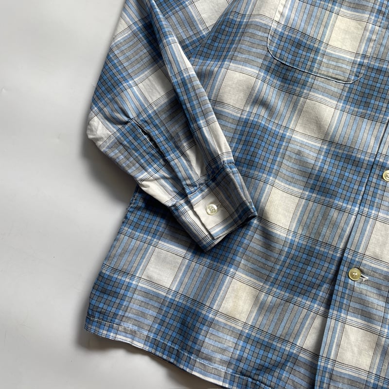 60s Pilgrim plaid open collar cotton shirt | su