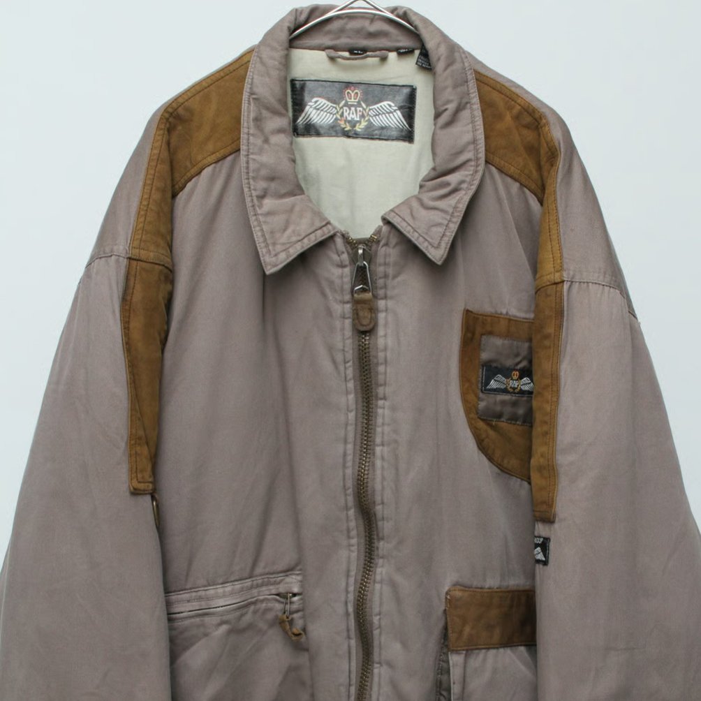 90s Leather/cotton switching design zip up jack