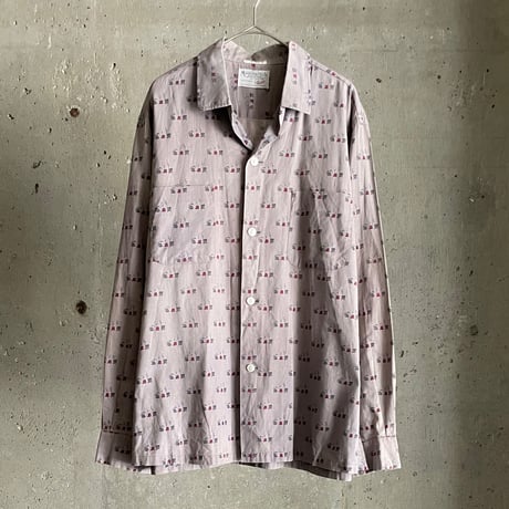 60's Enro total pattern open collar shirt