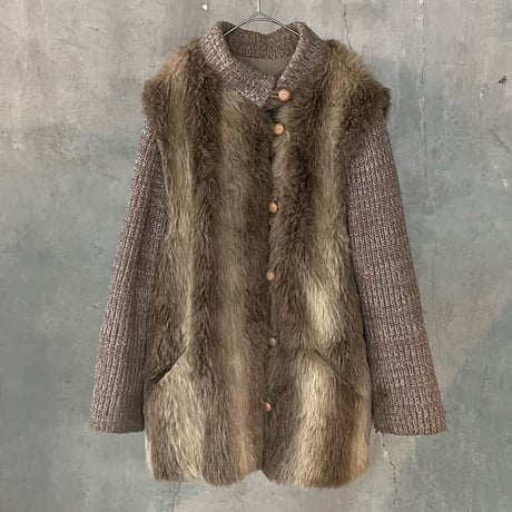 〜90s knit×fur middle coat