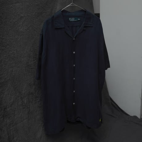 90s Ralph lauren linen/silk S/S open collar shirt
