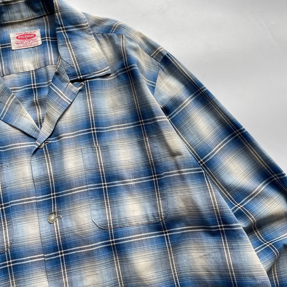 60s Pilgrim ombre plaid open collar cotton shir