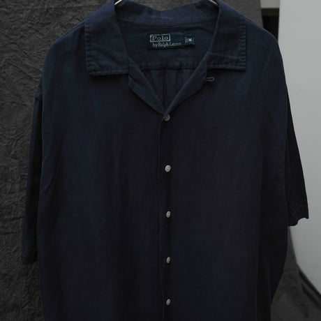 90s Ralph lauren linen/silk S/S open collar shirt