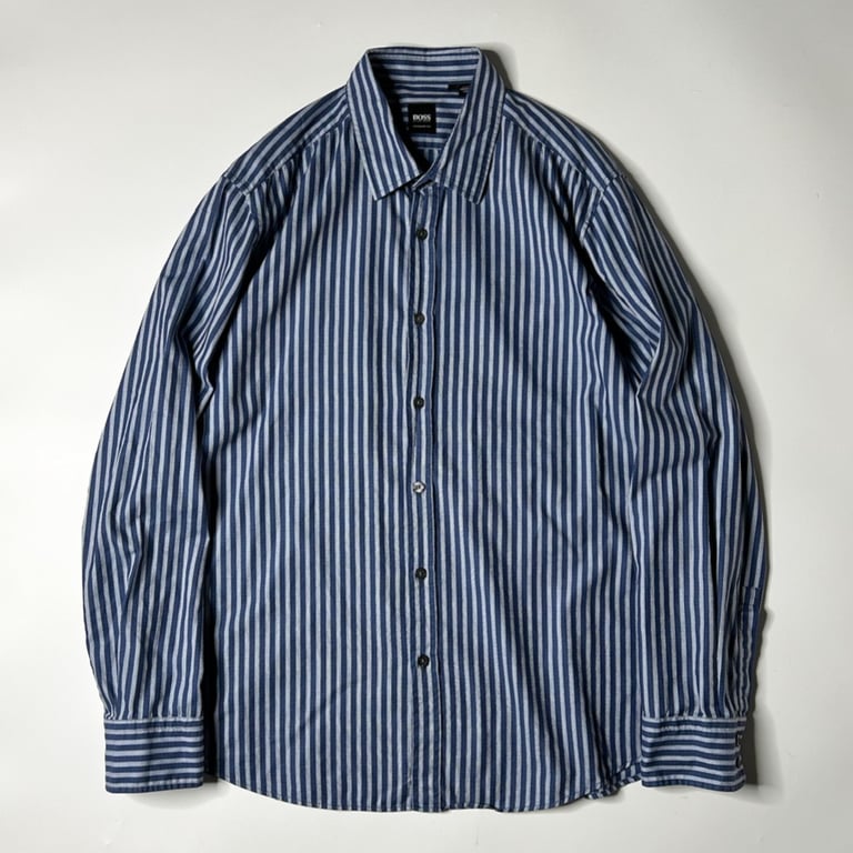 00's BOSS striped broadcloth shirt