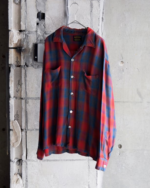 60's~ KENTFIELD ombré plaid rayon shirt