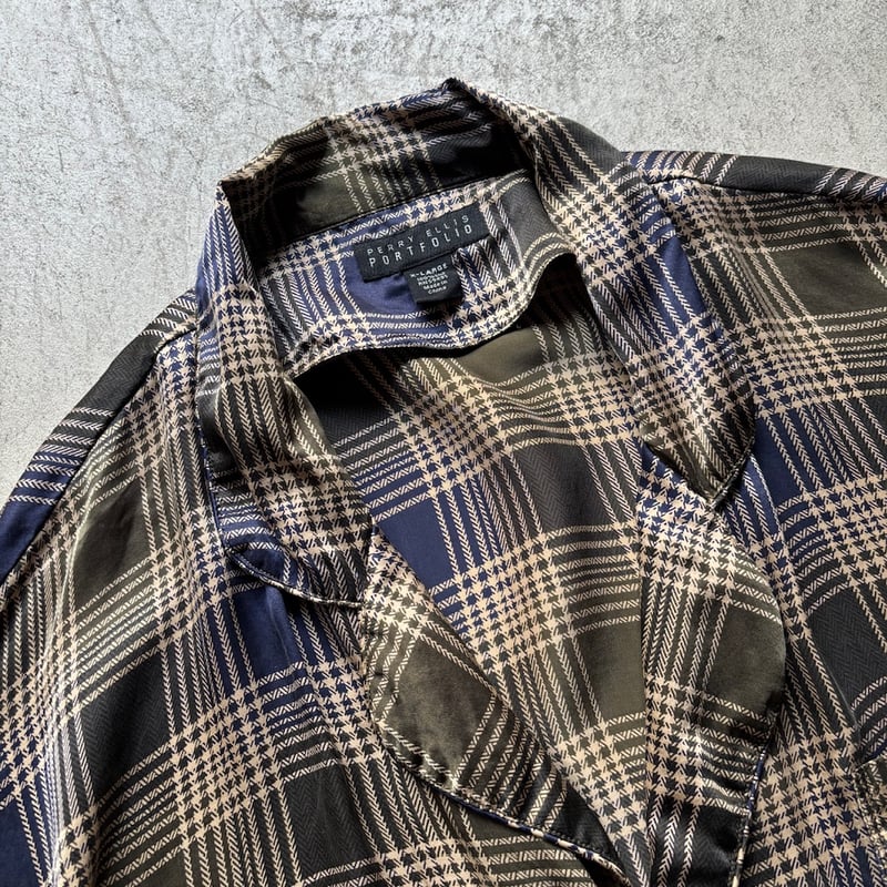 ペリーエリス　チェックシャツ　PERRY ELLIS PORTFOLIO Perry Ellis Portfolio ペリーエリス チェック柄 シルク シャツ
