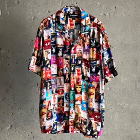 PLAYBOY adult collage open collar rayon shirt