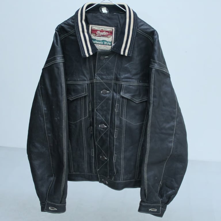 90年代 レザージャケット(90s Trucker type stitch design leather jacket)
