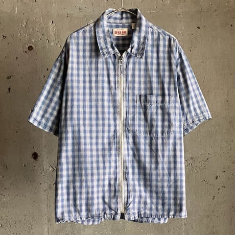 90’s~ Gap blue jeans plaid pattern zip shirt