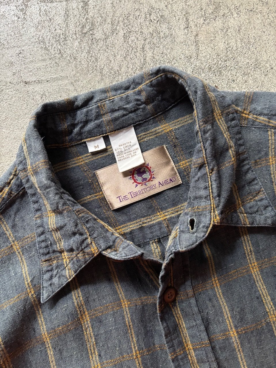 90s The territory ahead linen×silk plaid shirt