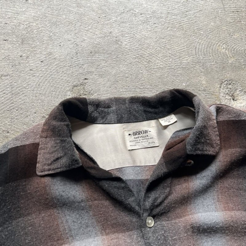 60s ARROW ombre check pattern open collar rayon 60s ARROW ombre check pattern open collar rayon
