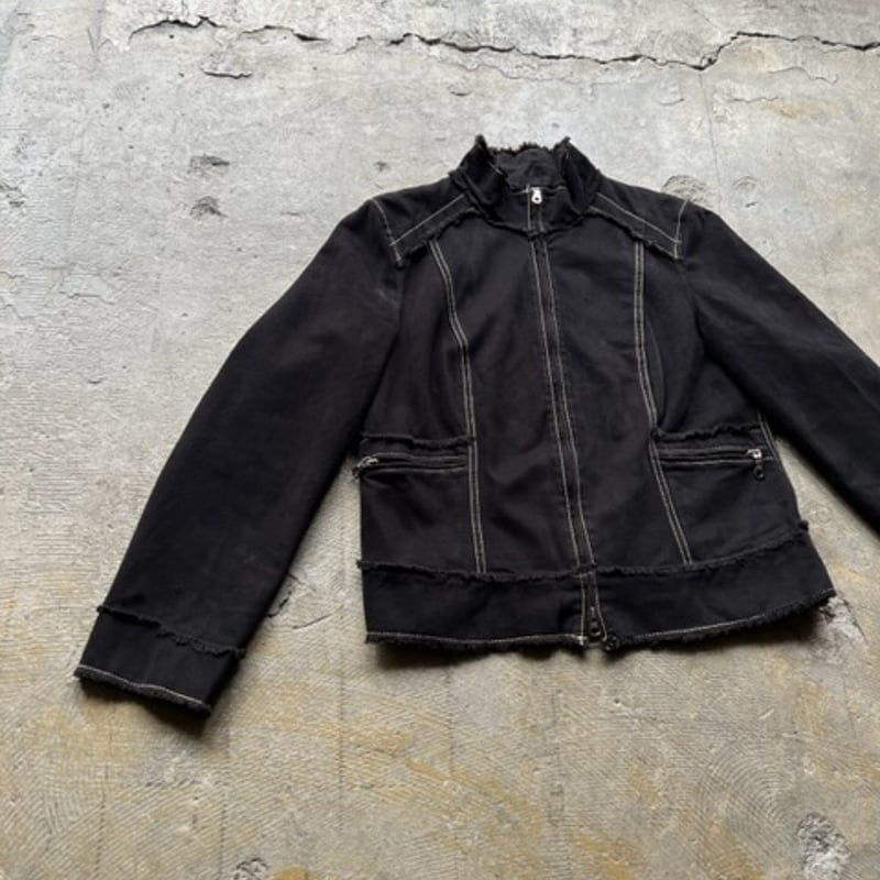 90s high neck stitch design full zip cotton ja