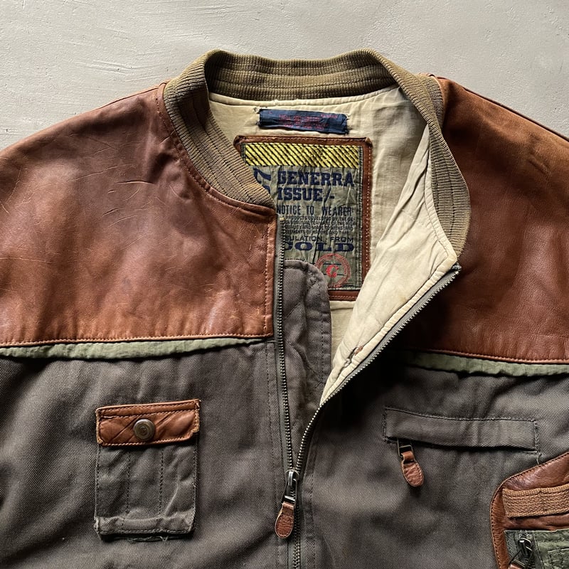 90s Generra issue cotton×leather switching blou