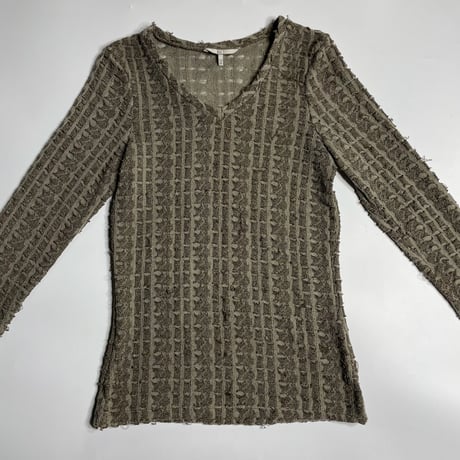 striped design v-neck sheer knit