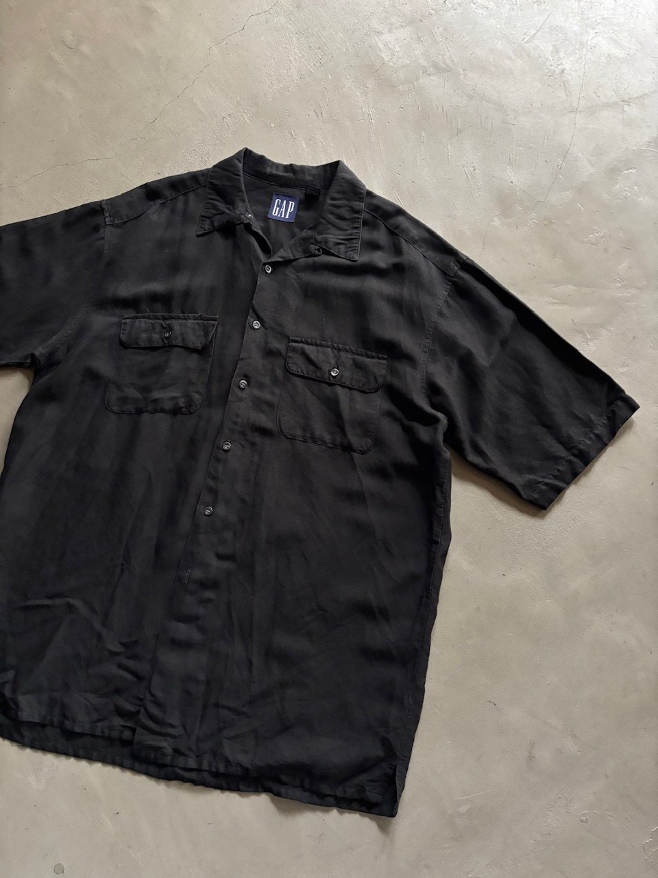 90s GAP linen×rayon open collar shirt “Black” |