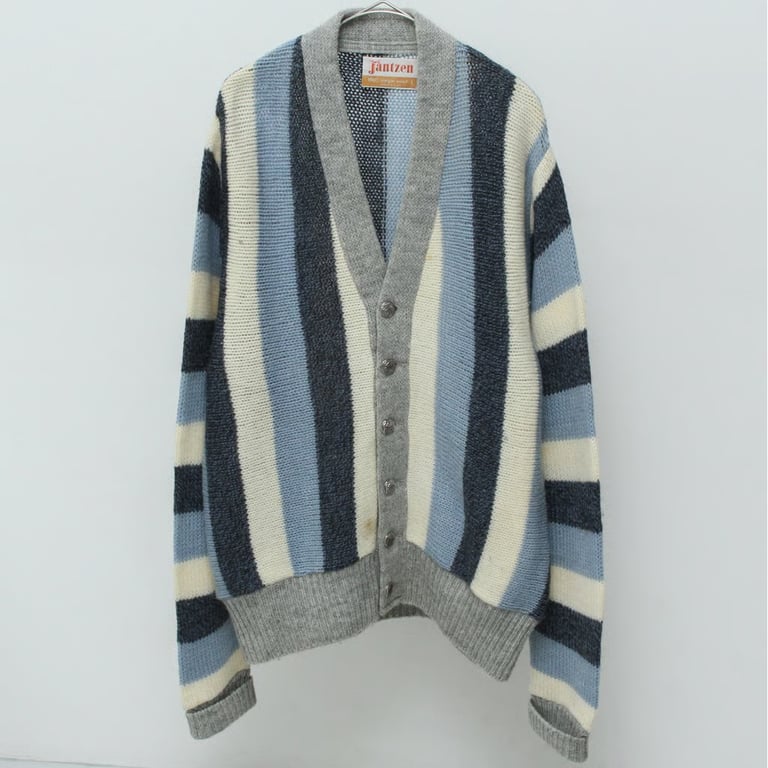 60s JANTZEN stripe pattern wool knit cardigan made in usa