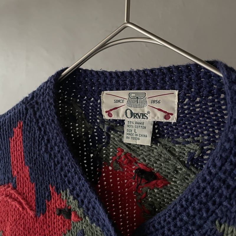 90s Orvis bird&leaf pattern knit cardigan | sui