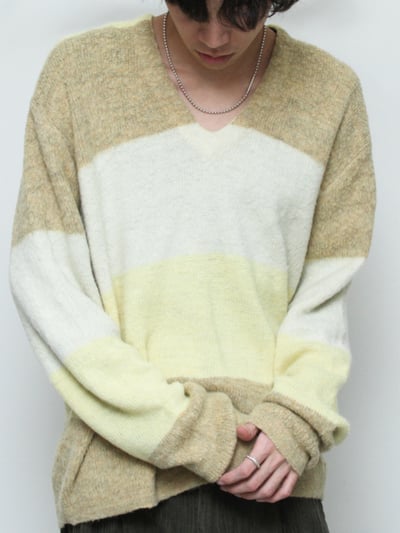 60年代 ニット(60's~ Robert Bluce stripe pattern mohair v-neck knit sweater)