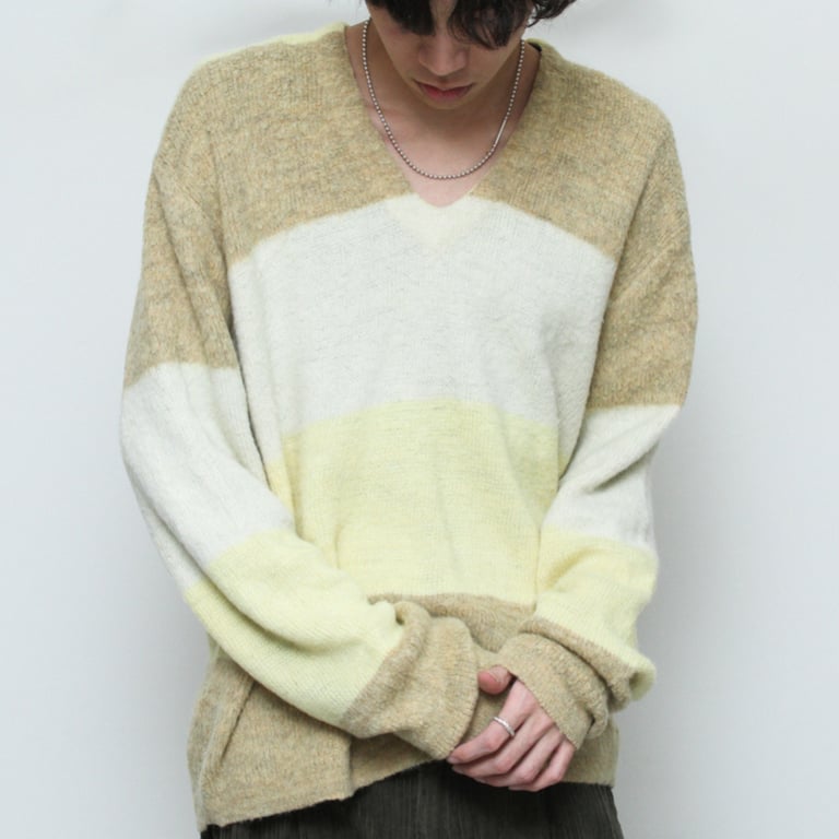 60's~ Robert Bluce stripe pattern mohair v-neck knit sweater