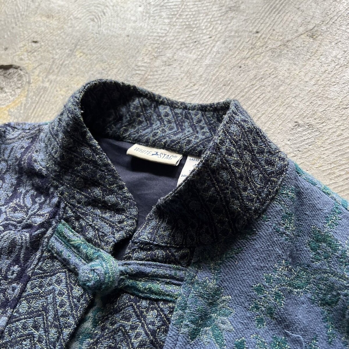 90s White stag flower pattern jacquard jacket |