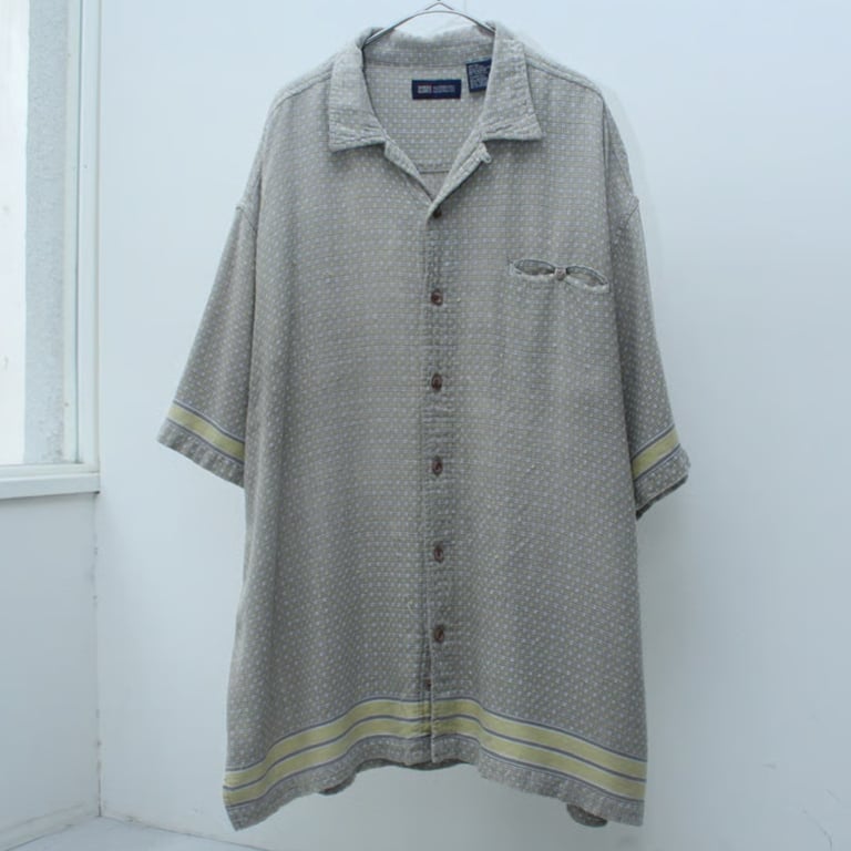 90年代 開襟シャツ(90s~ Cotton line design open collar S/S shirt)