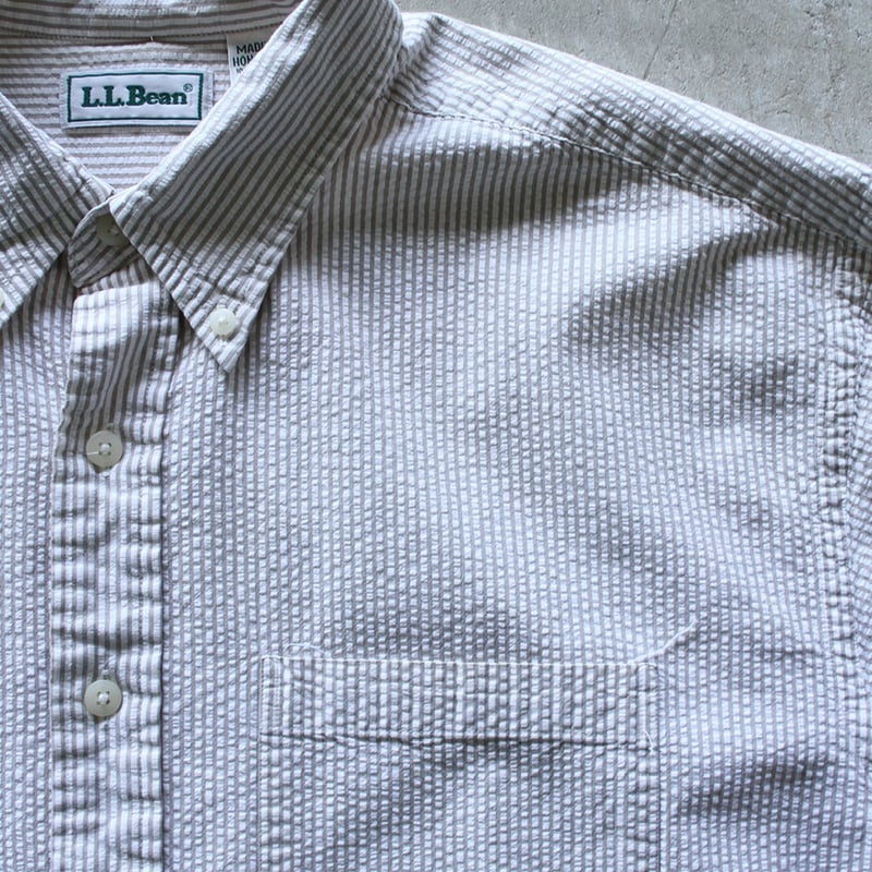 80s~ L.L.Bean stripe pattern seersucker BD shir