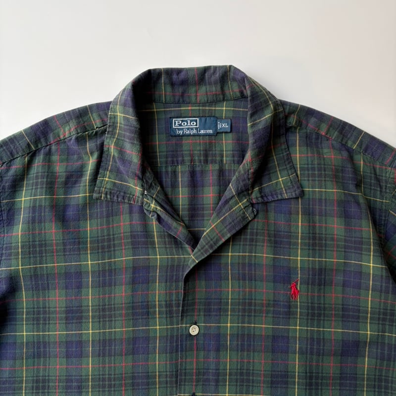 90s Ralph Lauren plaid open collar shirt | sui