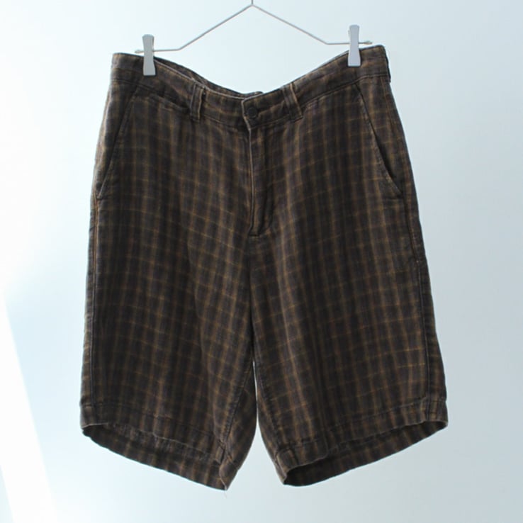 00s Plaid pattern linen shorts