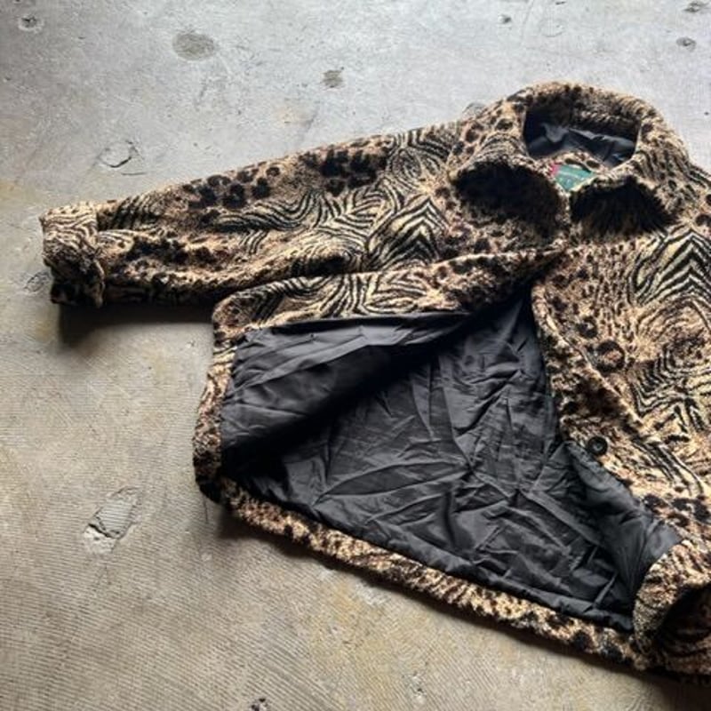 新品　Balcony and Bed 豹柄　ジャケット 配色ZIPレオパード柄ボアジャケット（ブルゾン）｜mi via loca