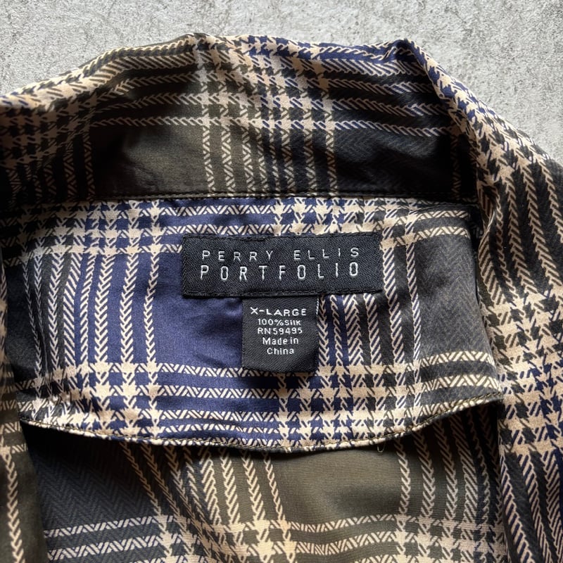 ペリーエリス　チェックシャツ　PERRY ELLIS PORTFOLIO Perry Ellis Portfolio ペリーエリス チェック柄 シルク シャツ