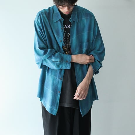 90s Claiborne plaid pattern rayon/linen shirt｜クレイボーン