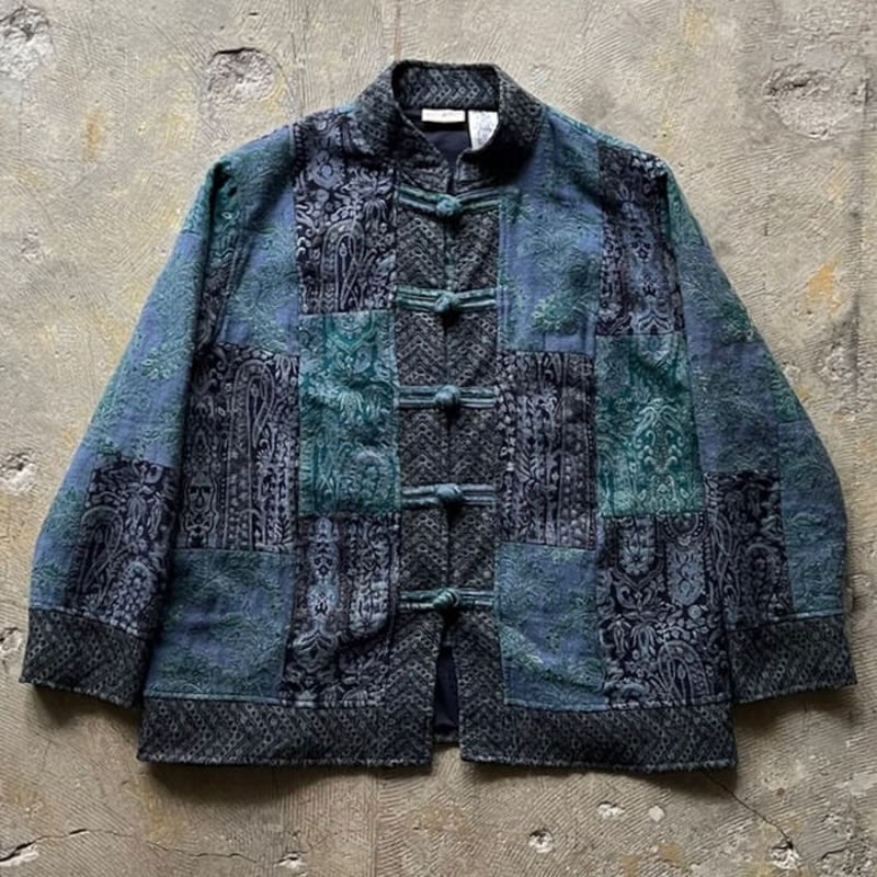 90s White stag flower pattern jacquard jacket |