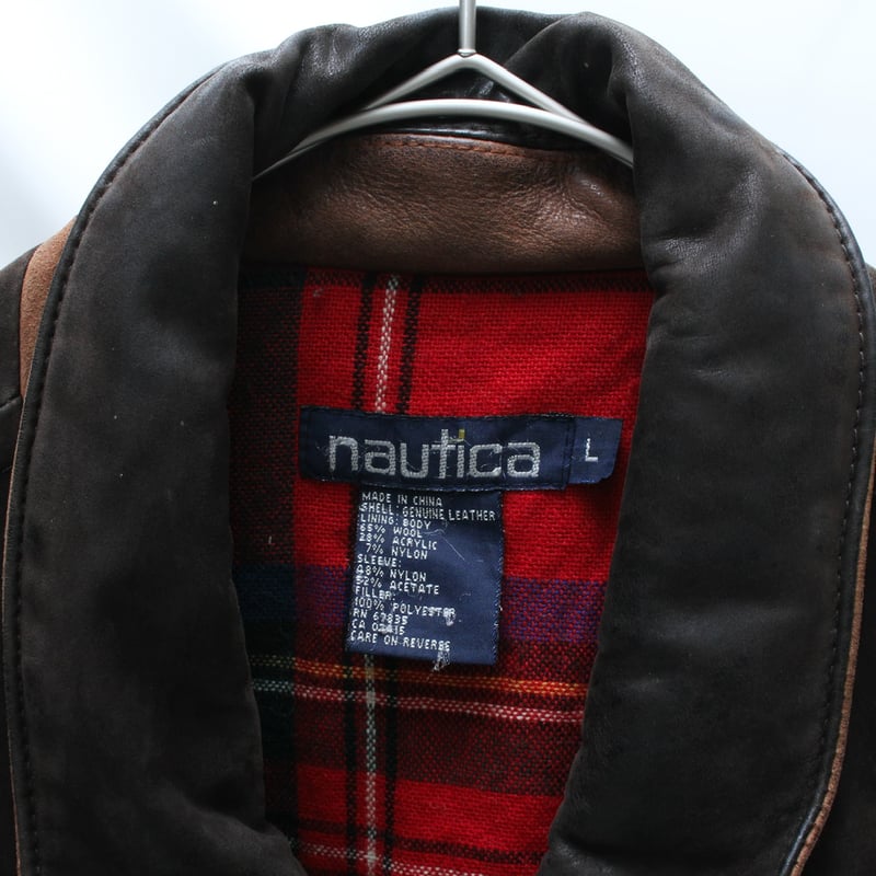 90s nautica switching design leather jacket | s