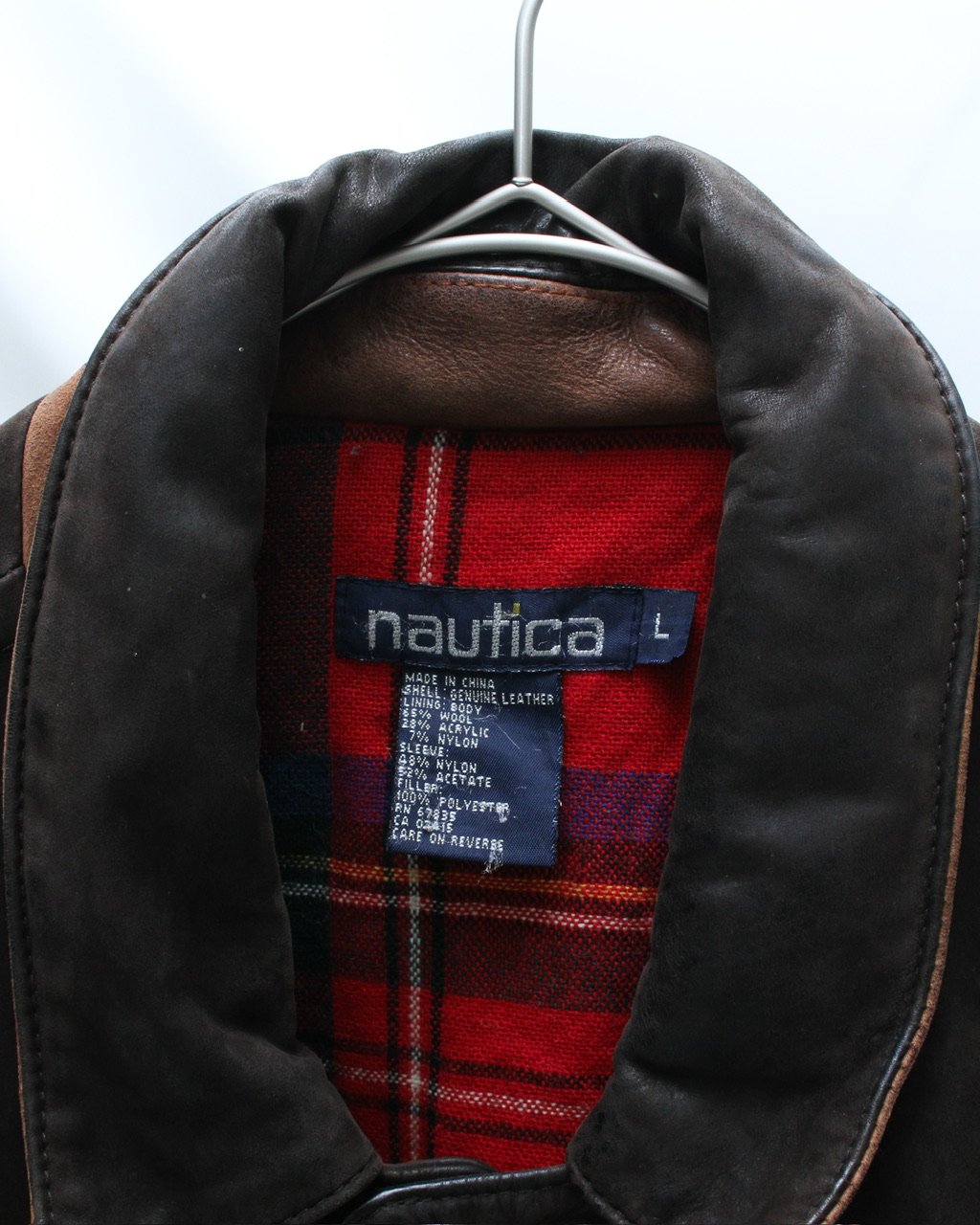 90s nautica switching design leather jacket | s