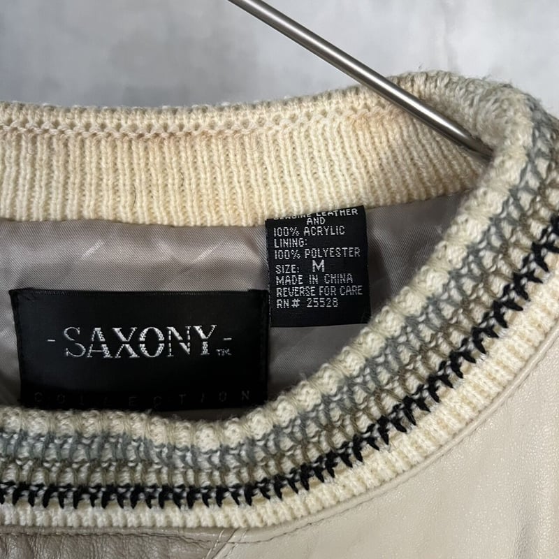 90s SAXONY 3D design leather × knit sweater | 
