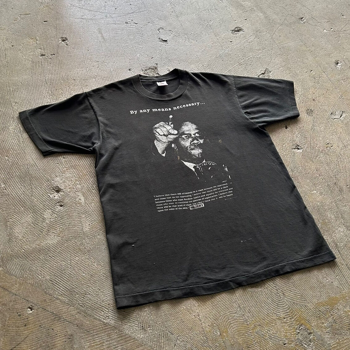 偉人T 90s マルコムX 大判プリント ダークグレー 良フェード ムービーT 90s Malcolm X print tee | sui & shara